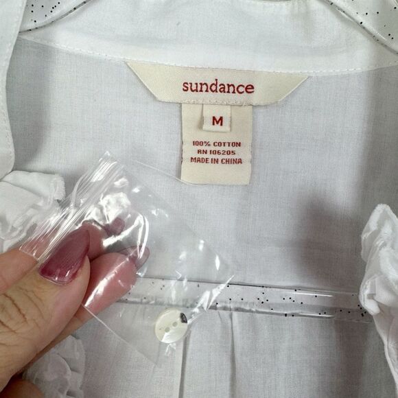 SUNDANCE | NEW 100% Cotton White Ruffle V-Neck Button Shirt Women’s Size Medium - Picture 6 of 7